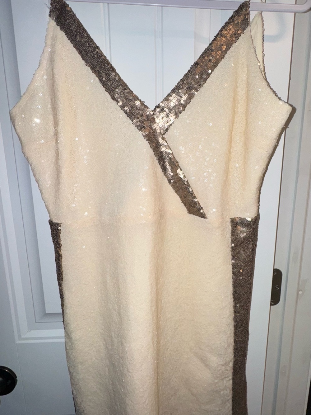 Gianni Bini Ivory Midi Dress with Gold Sequin Trim